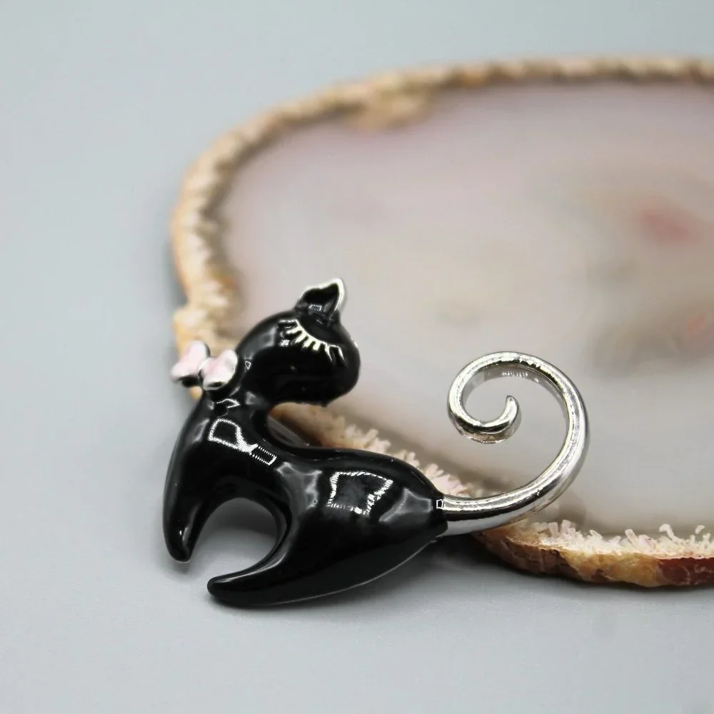 Cat brooch pin jewelry pendant adorable cute gold black pink small elegant - Picture 2 of 12